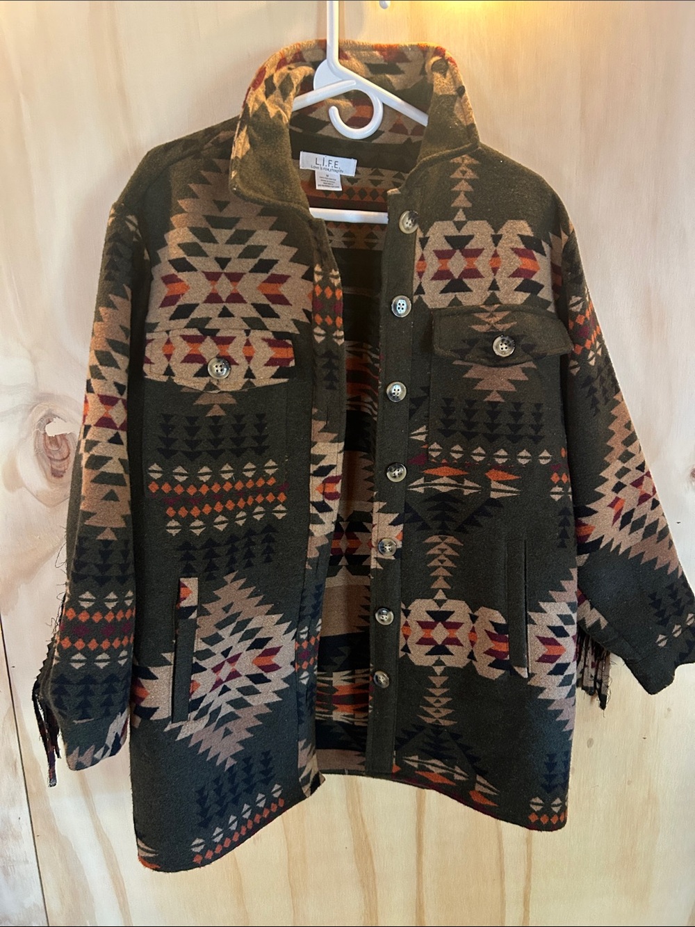 L.I.F.E. Green Patterned Utility Jacket - Southwestern Wool Blend